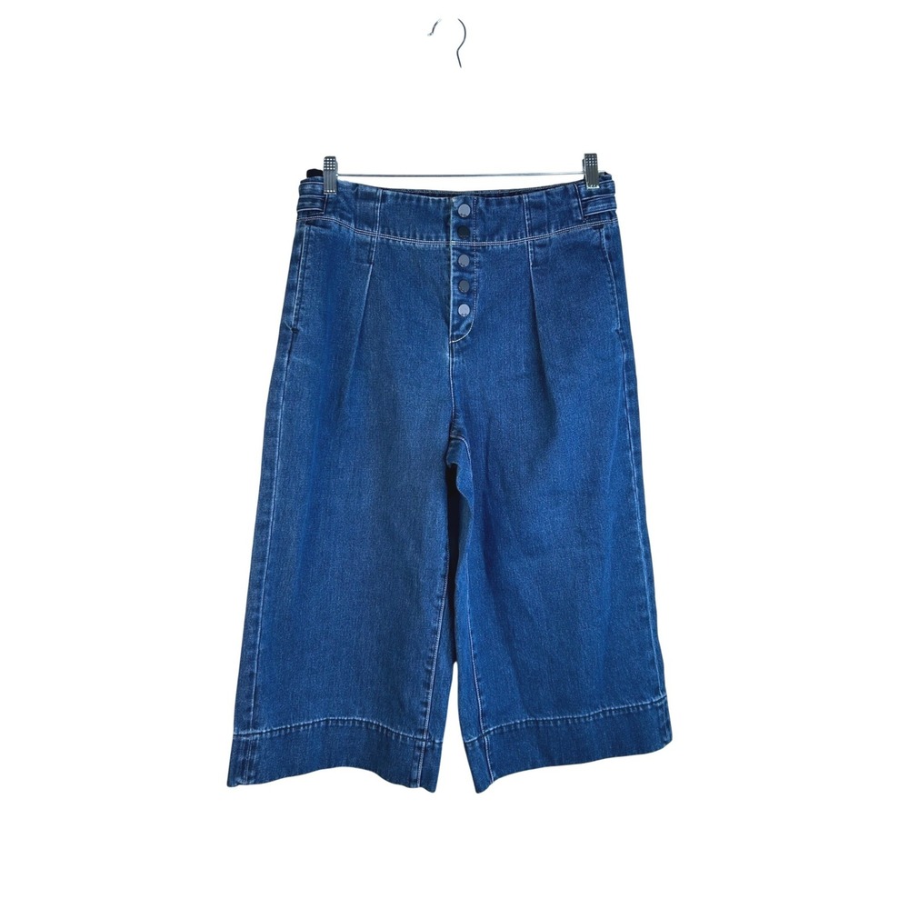Habitual Blue‎ Button Fly High Rise Pleated Cropped Wide Leg Denim Jeans Size 28
